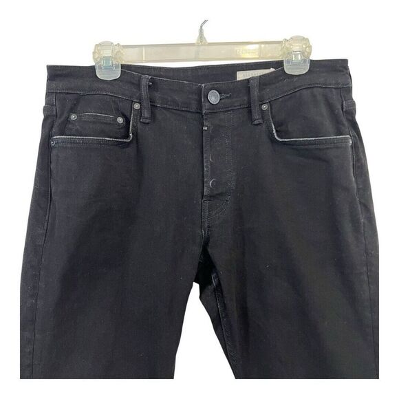 AllSaints Mens Size 30 X 32 Rex Black Slim Fit Soft Stretch Denim Jeans - Picture 2 of 5